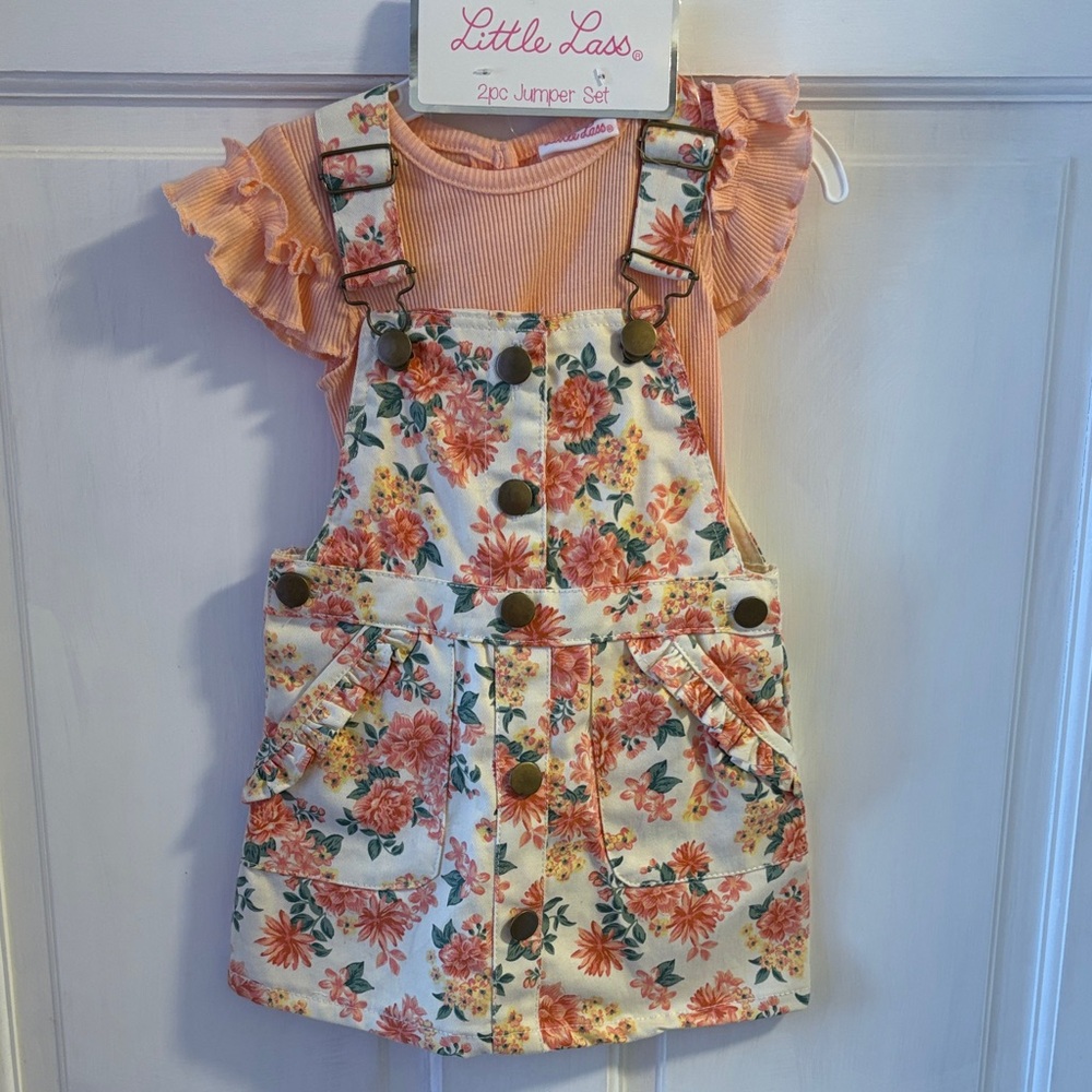 Little Lass Floral Romper - Cream and Orange
